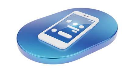 Smartphone interface on a blue oval