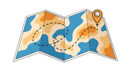 Folded map with route and location pin