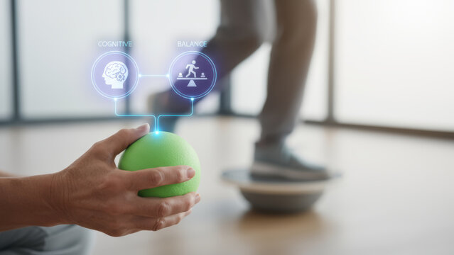 Physical therapy balance fall prevention seniors ball exercise hand stability cognitive training improving mobility and confidence