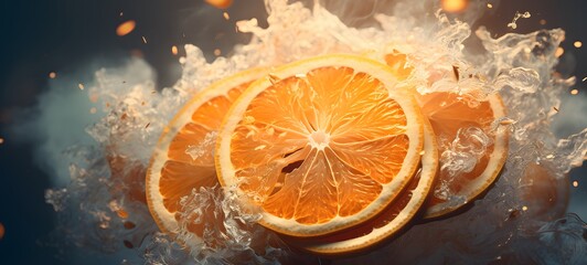 a light fruits slice , coming out of the smoke , mozaic art,generative AI