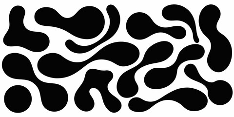 Abstract organic black blobs and shapes on a white background seamless pattern