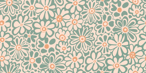 Retro daisy flower pattern seamless background in soft pastel colors