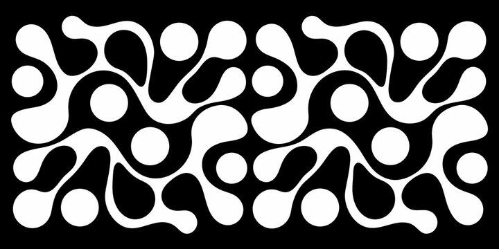Abstract black and white organic shapes pattern with interlocking forms and circles