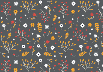 Seamless Floral Pattern with Small Flowers Leaves and Berries for Textile Design a Fabric Print Background Wallpaper with Cute Plants Nature Inspired Design Scrapbooking Paper