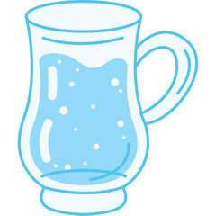 Clear Glass Mug Filled With Light Blue Water And Bubbles Isolated On White