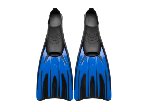 Pair of blue and black swim fins isolated on transparent background
