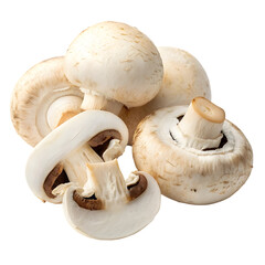 Fresh White Button Mushrooms Bunch - Culinary Ingredient & Raw Produce on transparent background