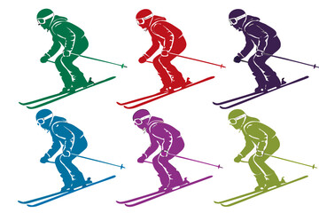 Fototapeta premium Skier downhill pack silhouette vector illustration