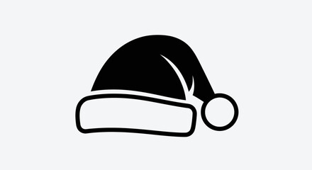 Black and white illustration of a Santa Claus hat, perfect for holiday season decorations.