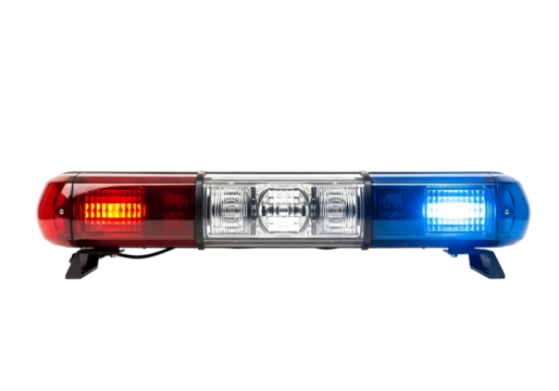 Red and blue emergency light bar isolated on transparent background