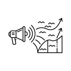Megaphone emitting sound waves towards a growing graph