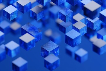 Obraz premium Floating Blue Cubes Create a Modern Digital Landscape in Abstract Design