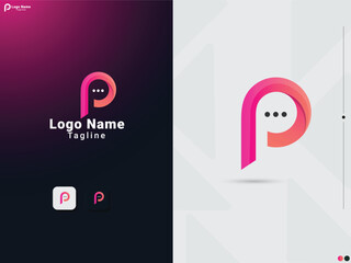 P letter logo design vector with chat concept. P chat logo design template in an isolated white background. Chating icon design. Colorful P letter logo design. 