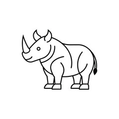 Fototapeta premium Simple line art rhinoceros icon isolated on white background