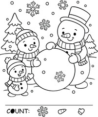 Christmas printable coloring page for kids kindergarten preschool elementary worksheet snowman