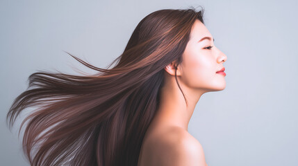Fototapeta premium 風になびく艶やかな髪・透明美肌の女性