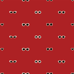Retro sunglasses seamless vector pattern with white minimal frames on red background