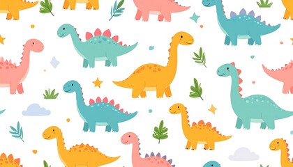 Obraz premium Colorful Dinosaur Pattern - Playful Prehistoric Reptiles for Kids.