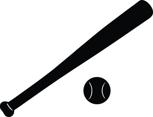 Baseball bat and ball silhouette vector illustration, standard sport equipment design element