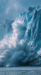 Melting glacier creating waves of water in a serene arctic landscape during bright daylight
