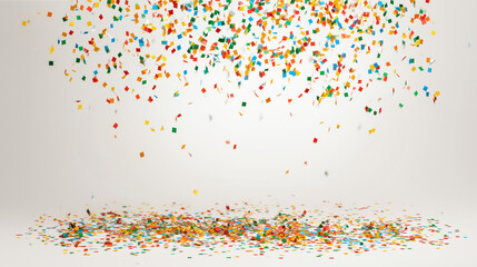 Ai colorful confetti falling from above during a celebration at a festive event in a bright indoor setting on a white background