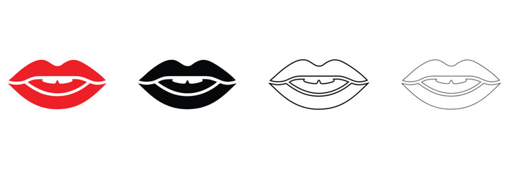 Mouth lips icon vector set, men women human lip vector, silhouette and line art