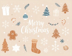 Festive Christmas Illustration with Hand-Drawn Elements and Merry Christmas Text.