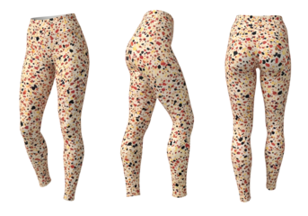 Three views of patterned leggings isolated on transparent background