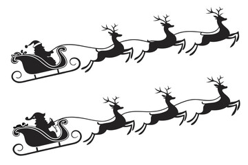Santa sleigh with reindeer silhouette vector illustation