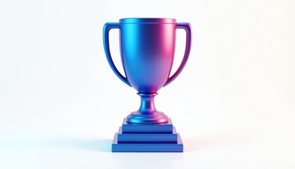 3D glossy trophy icon with vibrant blue and pink gradient hues. Use for representing achievements awards or victory in modern designs. Symbolizes success, winning, champion status.