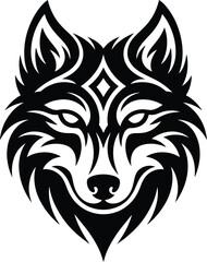 Fierce Tribal Wolf Head Graphic Black and White vector
