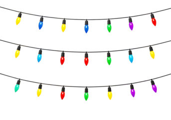 Colorful christmas lights string isolated on transparent background
