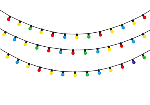 Colorful christmas lights string isolated on transparent background