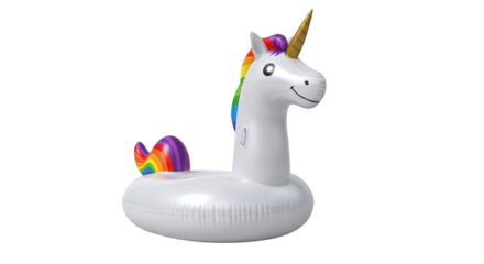 Isolated unicorn pool float for summer fun, leisure, swimming, and relaxing in the sun