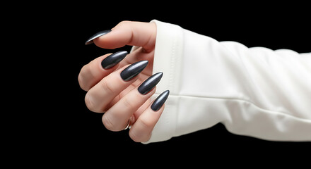 Woman s Hand with Black Nail Polish