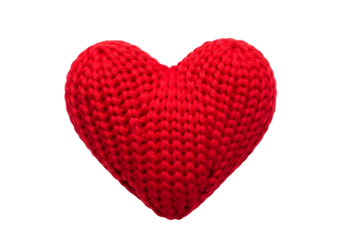 Red knitted heart shape isolated on transparent background