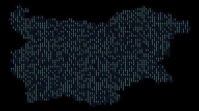 Bulgaria Binary code map animation, Digital data visualization, alpha layer