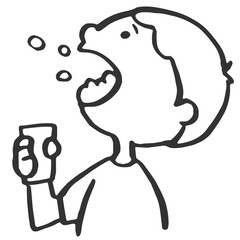 うがいをしている男の子　線画