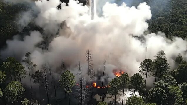 Rocket Launch Failure and Explosion in Forest.