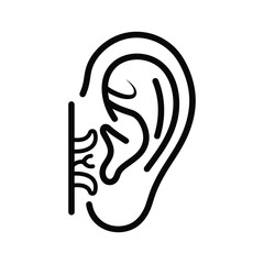 Stylized line art icon of a human ear