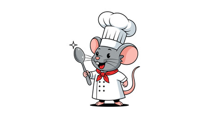 An adorable cartoon mouse wearing a chef's hat and holding a spoon.