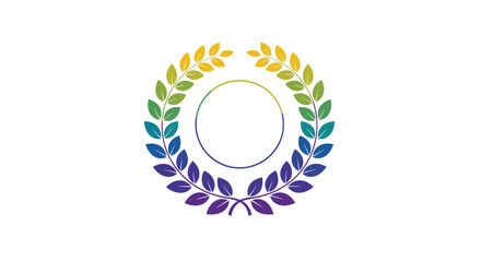 A colorful wreath of leaves with a circular outline inside and a white background.