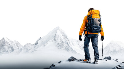 Mountain Climber on Peak with Gear on Transparent Background