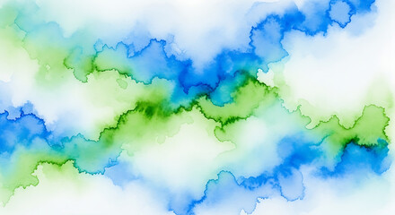 Obraz premium Abstract blue and green watercolor washes creating a fluid, organic pattern with soft edges and a bright, airy feel