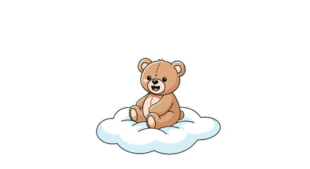 A fluffy brown teddy bear sitting contentedly on a soft white cloud.