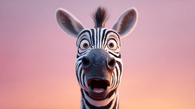 Surprised cartoon zebra with wide eyes and open mouth animal shocked