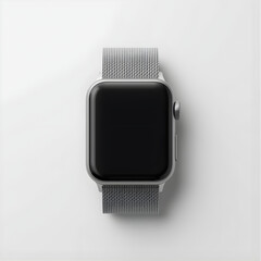 Smartwatch Mockup Top View – Modern Wearable Template, Realistic Smartwatch Mockup for UI Design, Blank Screen Smartwatch Mockup – Minimal Wearable Device, Silver Strap Smartwatch Mockup – High Resolu