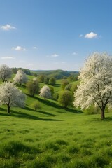 Obraz premium Beautiful Spring Landscape with Blooming Trees