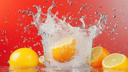Splashing lemon in a glass of water