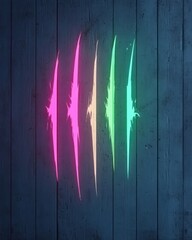 Neon claw marks on a wood panel
